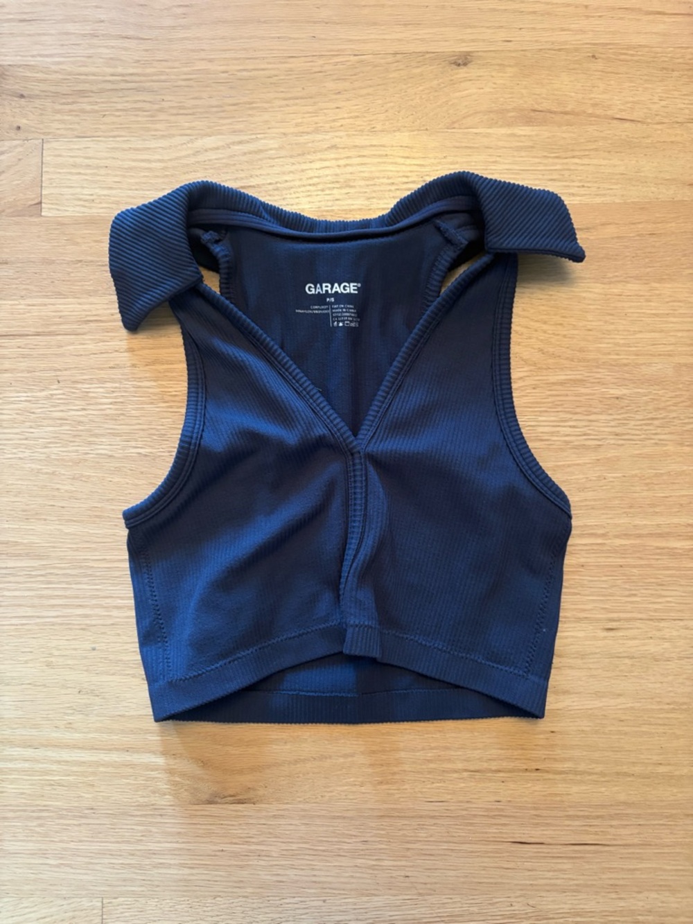 Garage Navy Ribbed Collared Crop Top